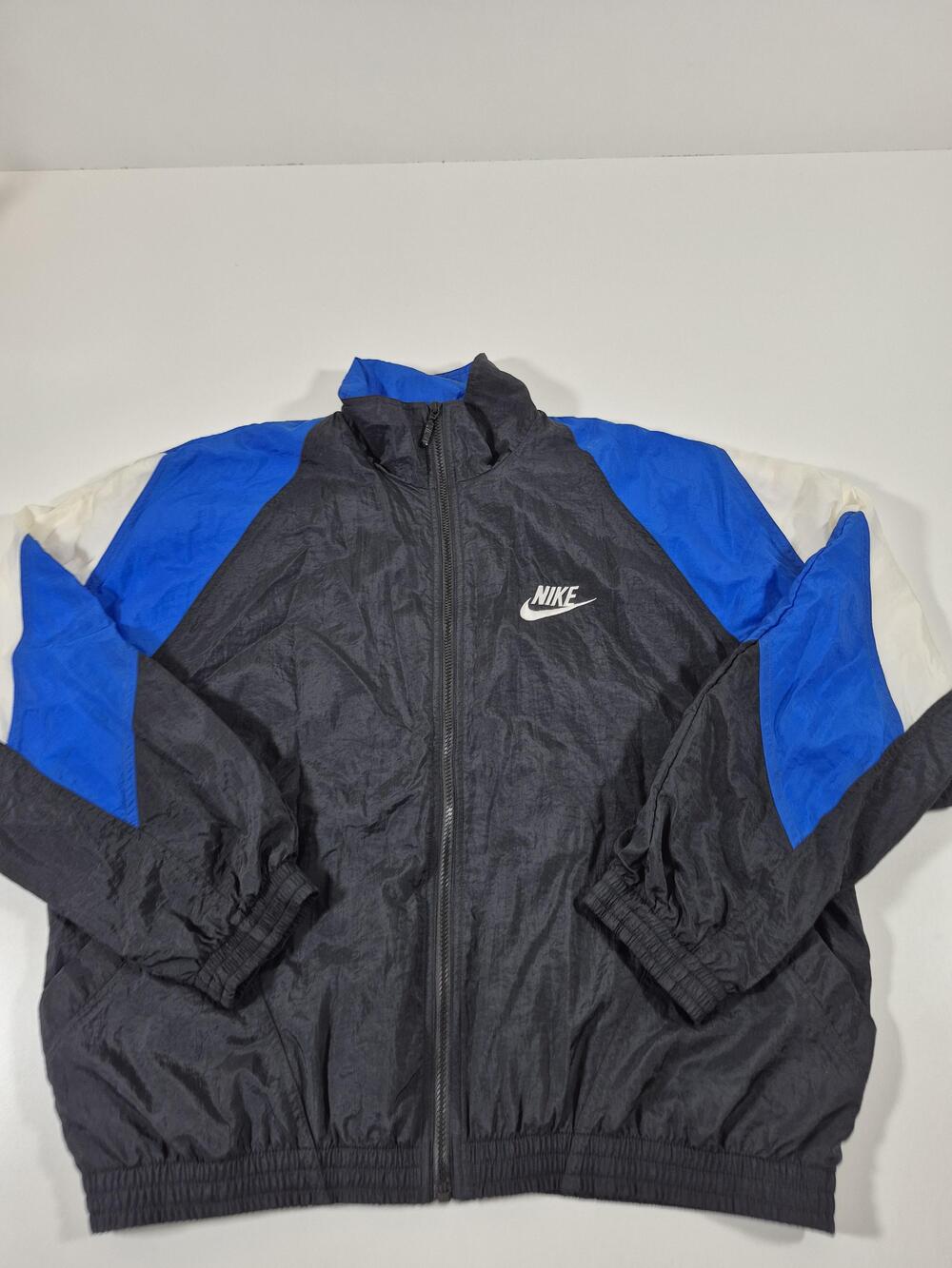 VTG Nike Men's L Gray Blue White Colorblock Full-Zip Windbreaker Jacket Swoosh